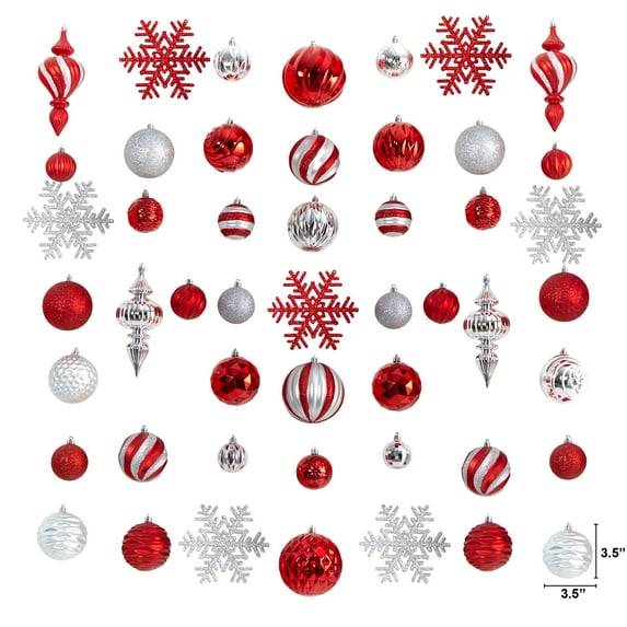 Nearly Natural Holiday Deluxe Shatterproof, 81 Count Christmas Tree Ornament Box Set, Re-Useable Container, Assorted