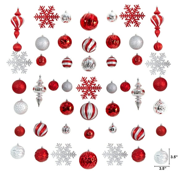 Nearly Natural Holiday Deluxe Shatterproof, 81 Count Christmas Tree Ornament Box Set, Re-Useable Container, Assorted