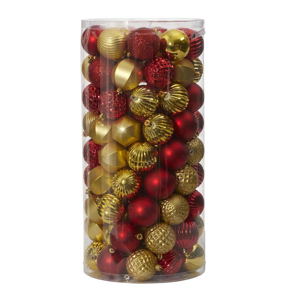 Red and Gold Shatterproof Plastic Christmas Ornament Set