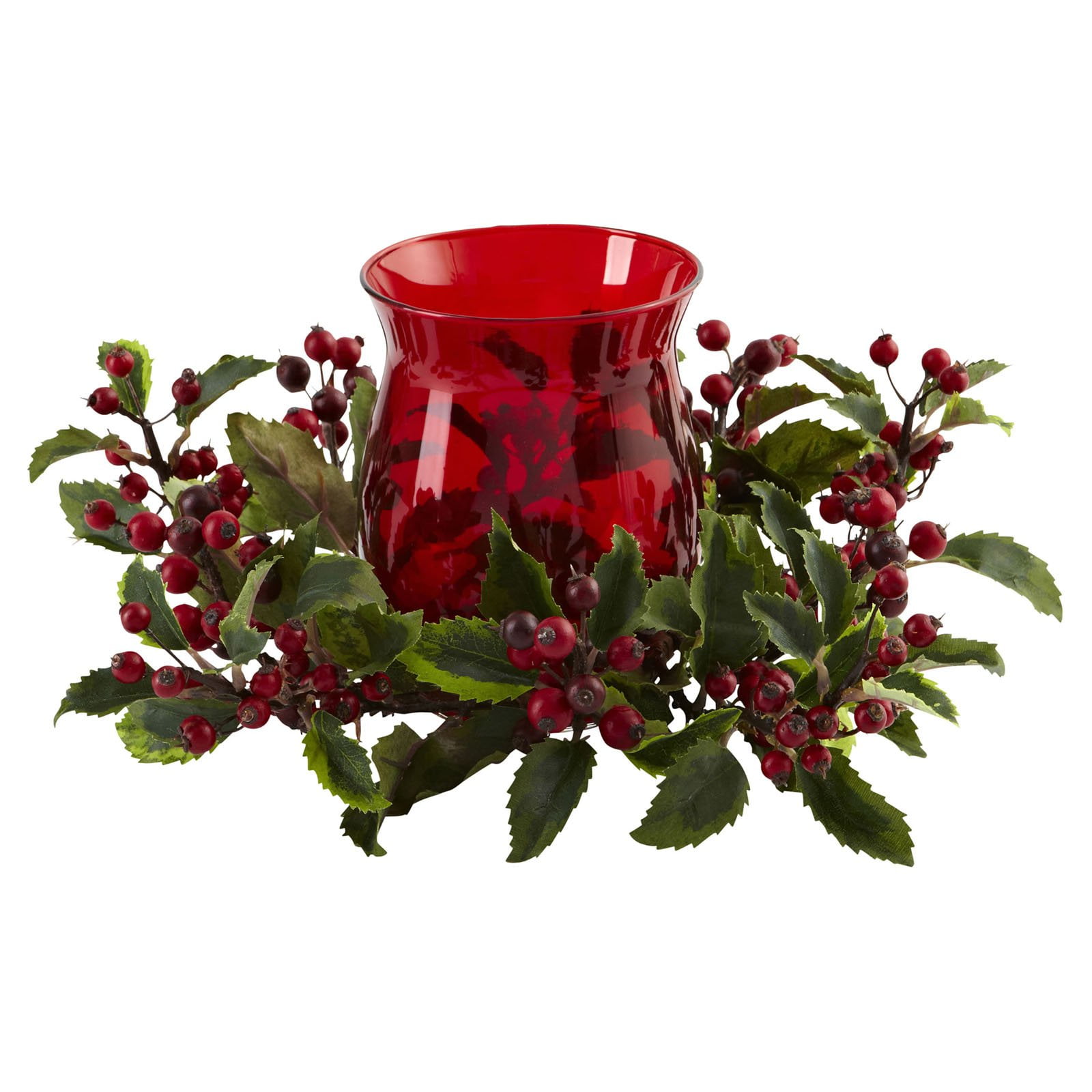 Red Glass Holly Berry Christmas Tabletop Candelabrum