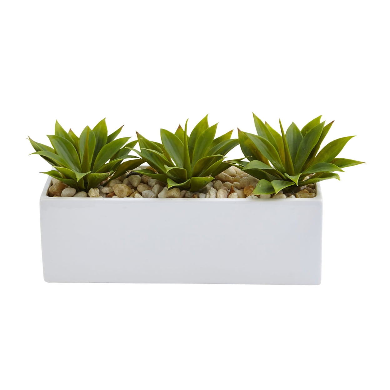 7'' Green Faux Agave Succulent in White Ceramic Planter