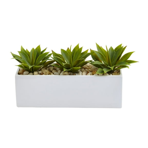 Nearly Natural Home Decor Agave Succulent in Rectangular Planter