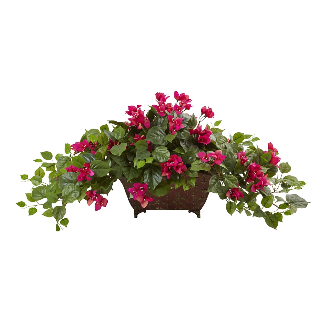 Vibrant Pink Bougainvillea in Ornate Metal Planter Centerpiece
