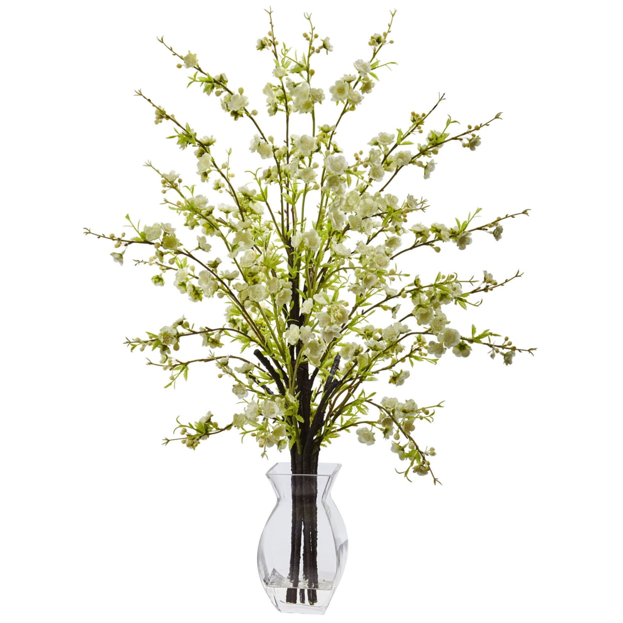 White Cherry Blossom Flower Arrangement in Glass Vase