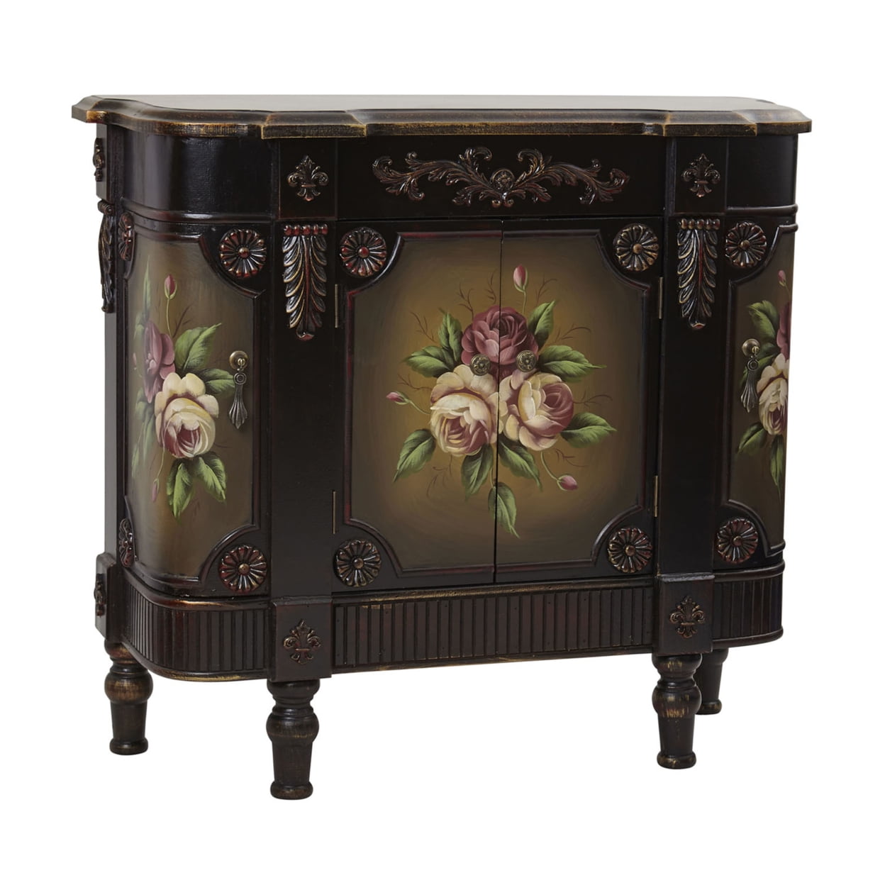 Vintage French-Inspired Brown Floor Cabinet with Gold Accents
