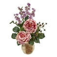 thumbnail image 1 of Nearly Natural Large Rose and Dancing Daisy with Wooden Pot in Pink, 1 of 3