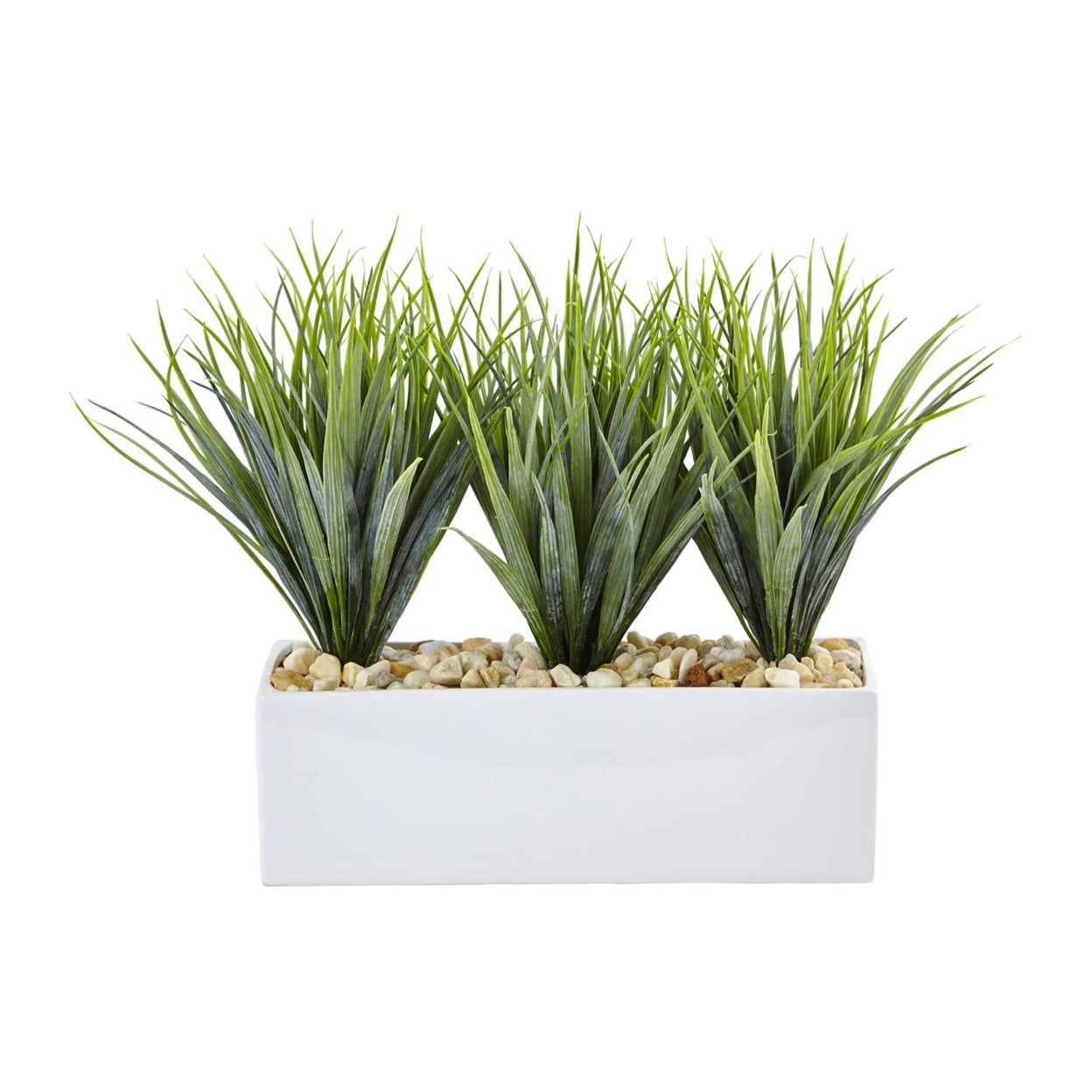 Modern Faux Vanilla Grass Arrangement in White Ceramic Planter