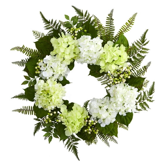 Nearly Natural 24in. Hydrangea Berry Wreath, White