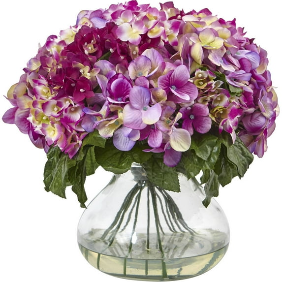 Nearly Natural Hydrangea Artificial Flower with Large Vase, Pink