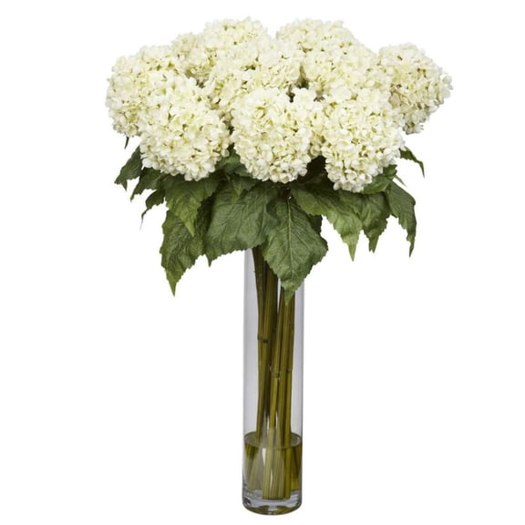 Nearly Natural Hydrangea Silk Flower Arrangement, White