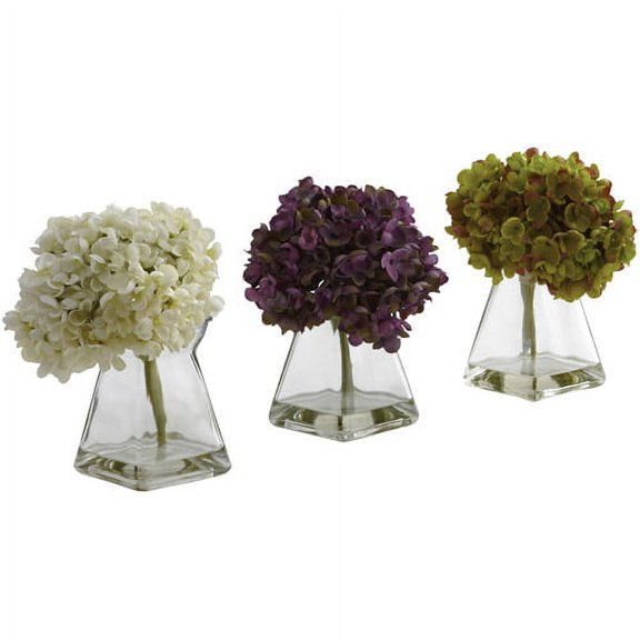 Nearly Natural Hydrangea with Vase, 3pk