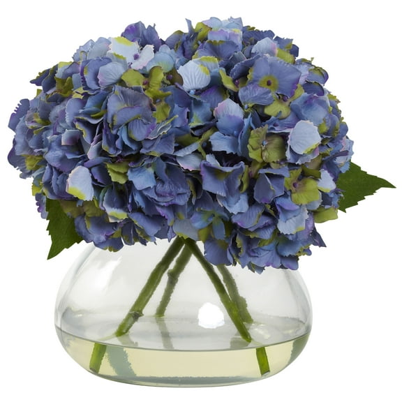 Nearly Natural Large Blooming Hydrangea Artificial Flowers with Vase, Blue