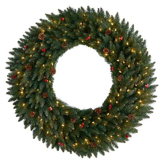 Nearly Natural Large Christmas PVC Flocked Clear Prelit LED Corded Wreath, 48" (Green)