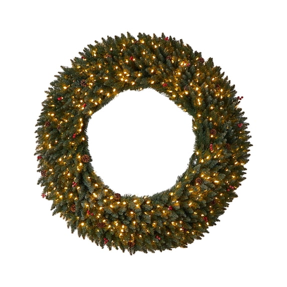 Nearly Natural Large Christmas PVC Flocked Clear Prelit LED Corded Wreath, 60" (Green)