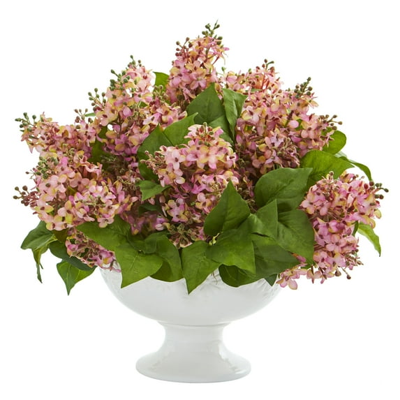 Nearly Natural Lilac Artificial Arrangement in White Vase