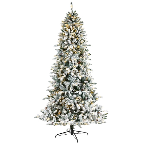 Nearly Natural Livingston Clear Prelit LED White Flocked Pine Christmas Tree, 8'
