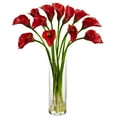 thumbnail image 1 of Nearly Natural Mini Calla Lily Artificial Flower Arrangement with Vase, Red, 1 of 3