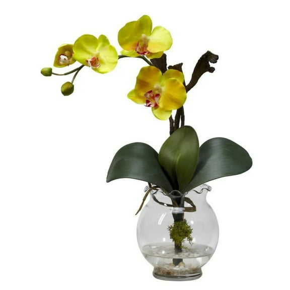 Nearly Natural Mini Phalaenopsis Artificial Flower Arrangement with Fluted Vase, Yellow
