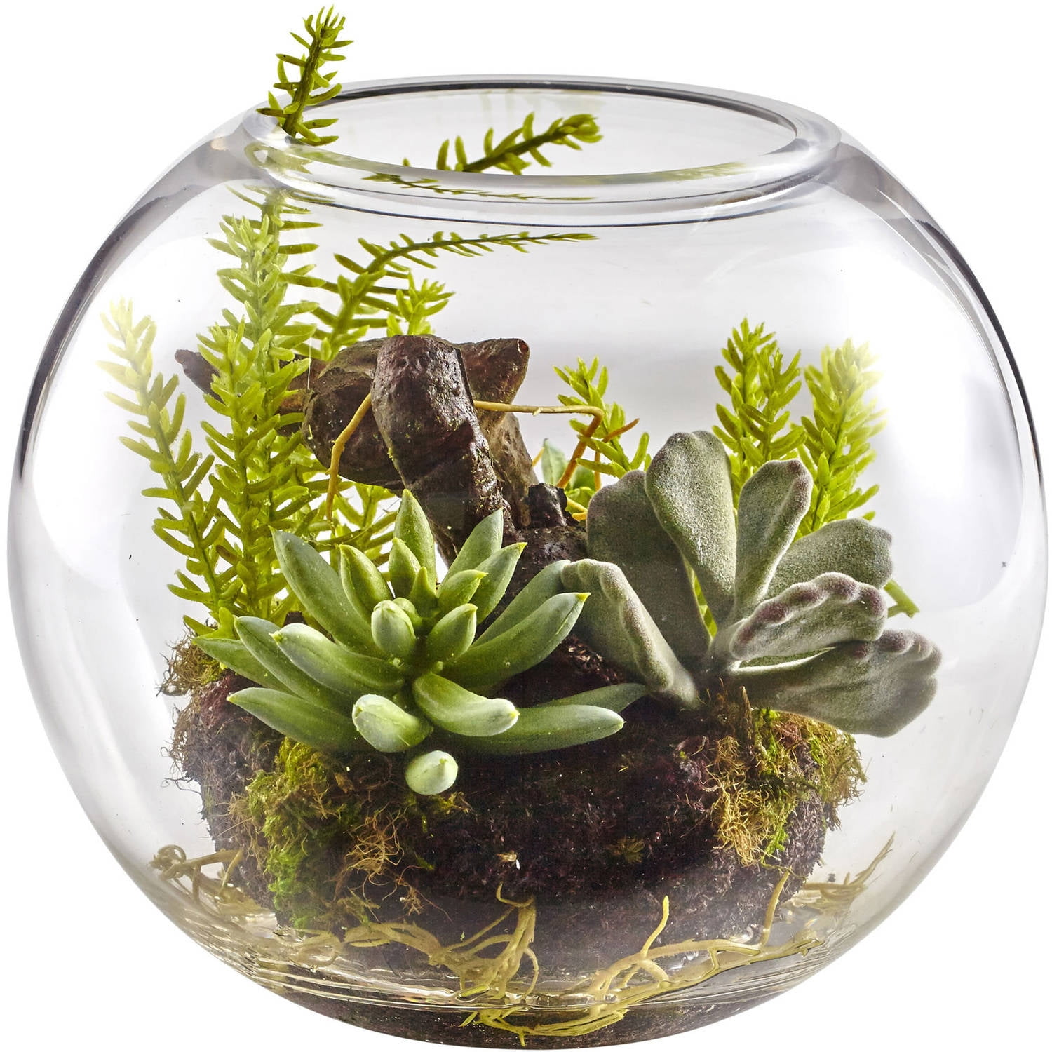 Green Artificial Succulent Garden in Glass Vase