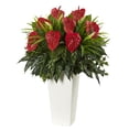 thumbnail image 1 of Nearly Natural Mixed Anthurium Artificial Plant in White Tower Vase, Green, 1 of 1