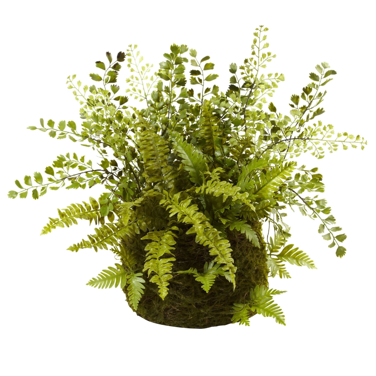 Subtle Earthy Silk Fern Tabletop Arrangement in Twig & Moss Basket