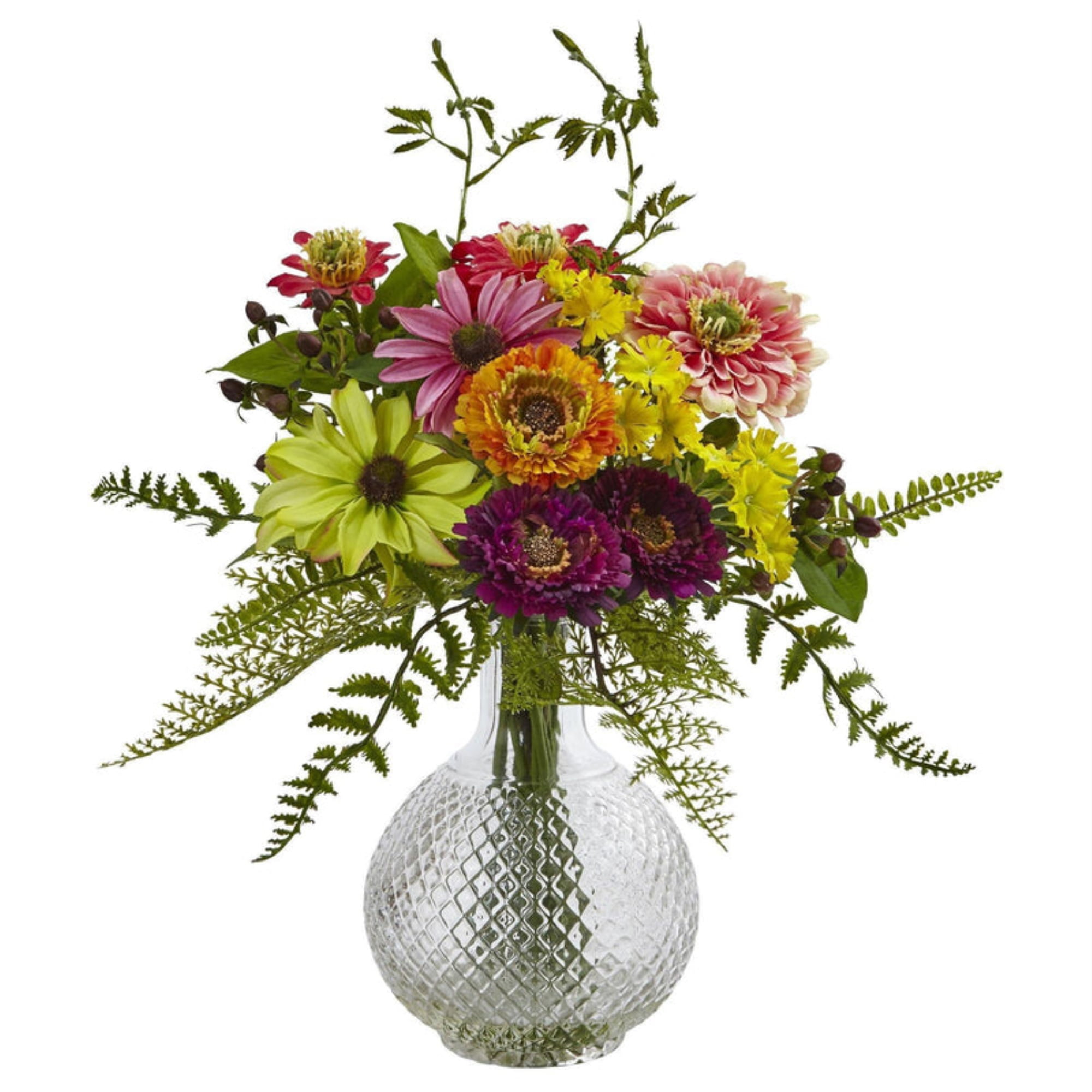 Vibrant Mixed Flower Arrangement in Glass Vase