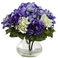 thumbnail image 1 of Nearly Natural Mixed Hydrangea Artificial Flowers with Vase, Blue, 1 of 5