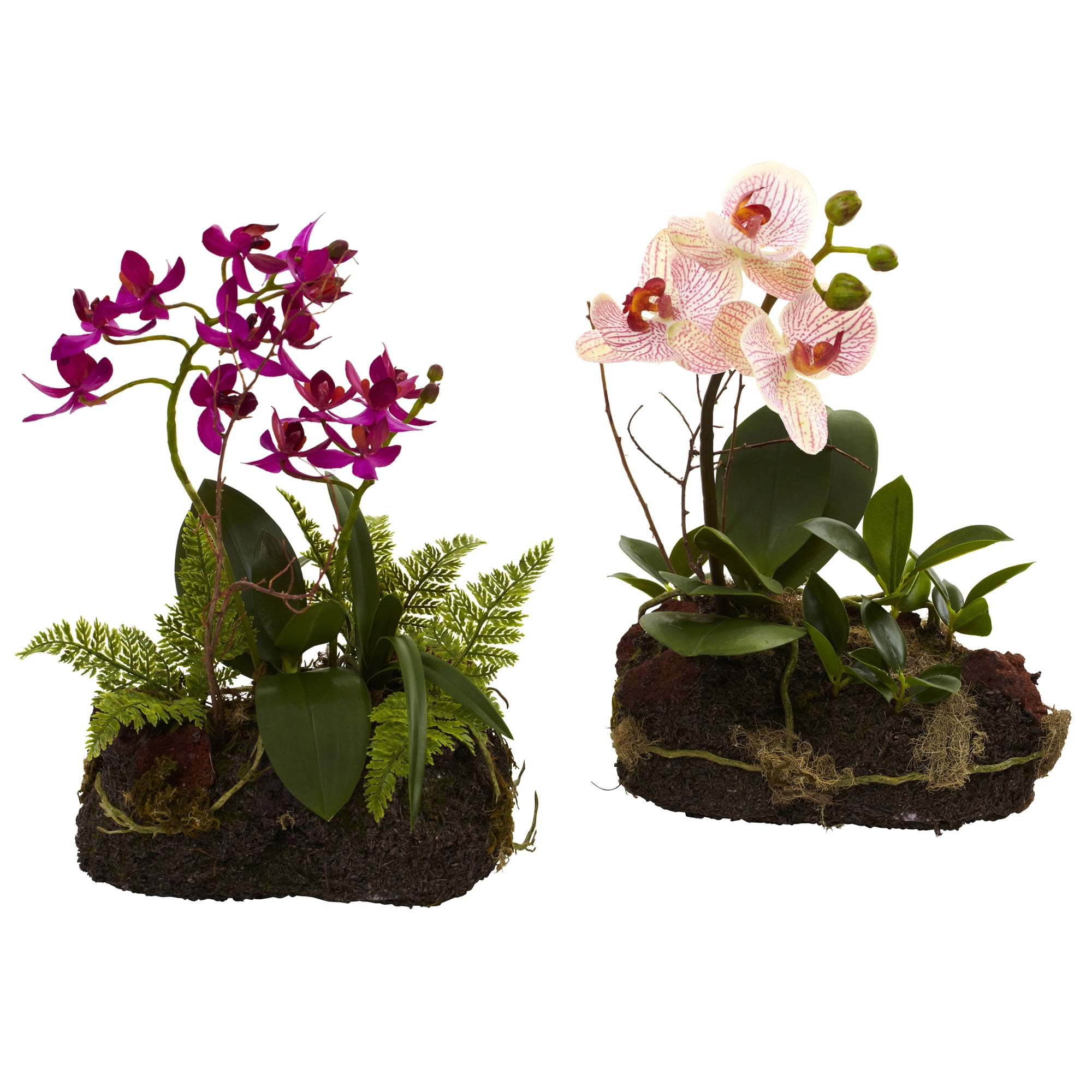 Nearly Natural Orchid Artificial Flower Arrangement (Set of 2), Green