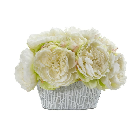 Nearly Natural Peony Artificial Arrangement in Decorative Vase