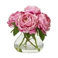 thumbnail image 1 of Nearly Natural Peony Artificial Arrangement in Glass Vase, Pink, 1 of 2
