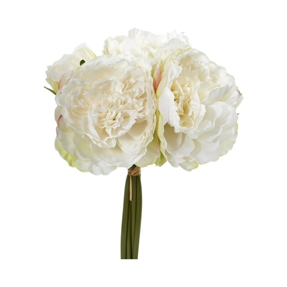 Nearly Natural Peony Bouquet Artificial Flower (Set of 6), White