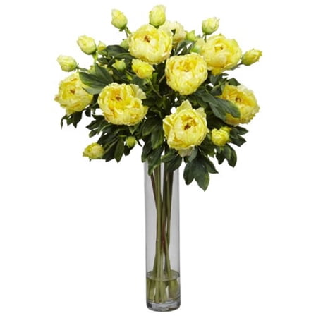 Nearly Natural Peony with Cylinder Artificial Flower Arrangement, Yellow