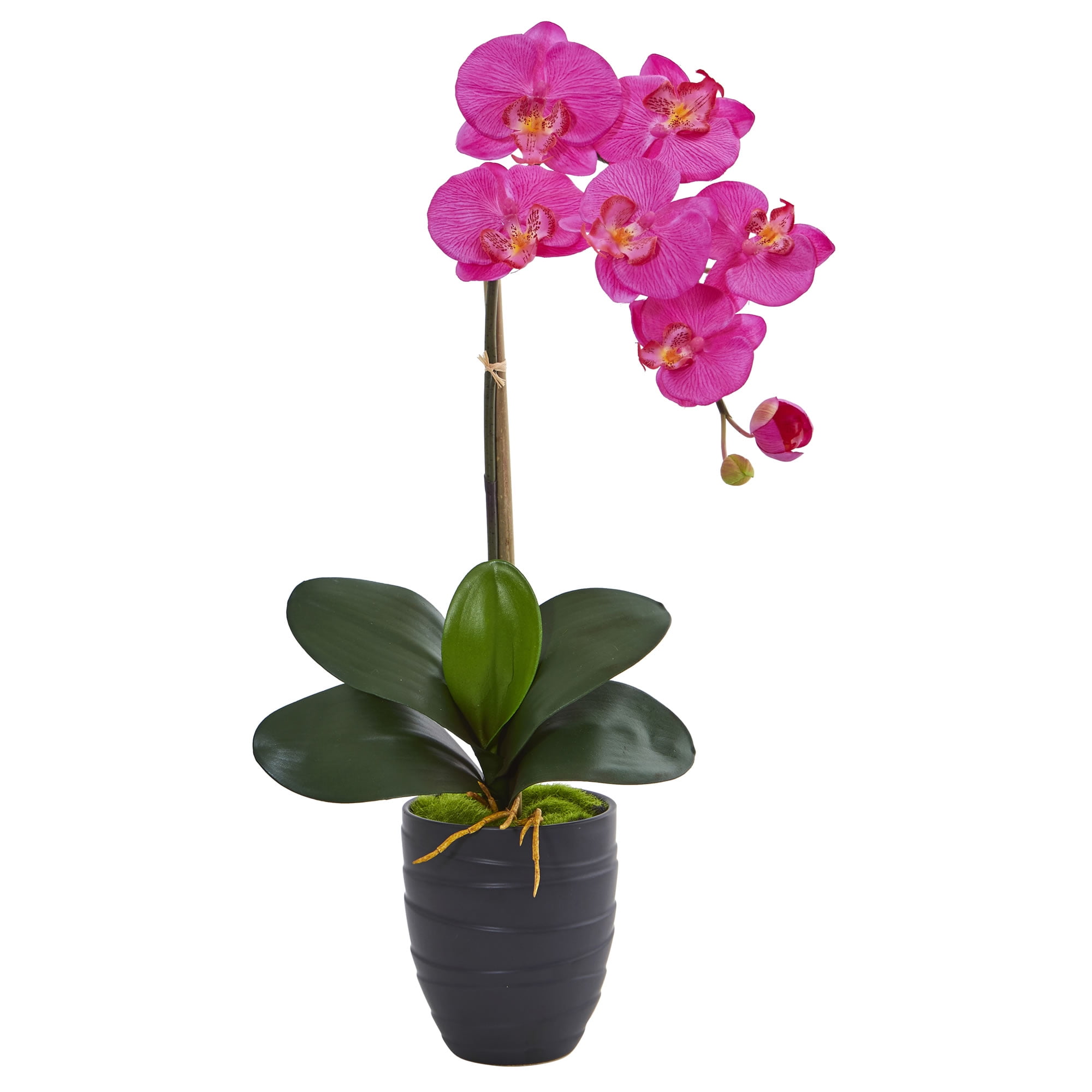 Nearly Natural Phalaenopsis Orchid Artificial Arrangement in Black Vase, Dark Pink
