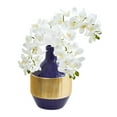 thumbnail image 1 of Nearly Natural Phalaenopsis Orchid Artificial Arrangement in Blue and Gold Designer Vase, White, 1 of 2