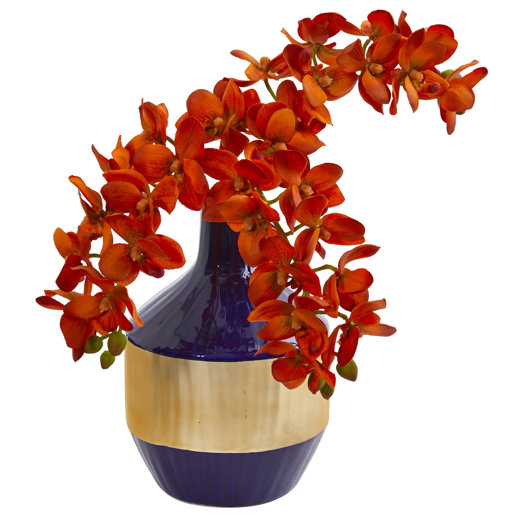 Nearly Natural Phalaenopsis Orchid Artificial Arrangement in Blue and Gold Designer Vase