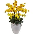 thumbnail image 1 of Nearly Natural Phalaenopsis Orchid Artificial Flowers with White Planter, Yellow, 1 of 3