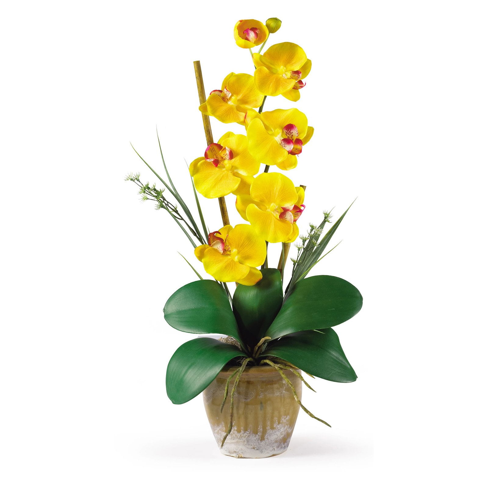 Yellow Phalaenopsis Silk Orchid in Ceramic Pot, 21" Tall