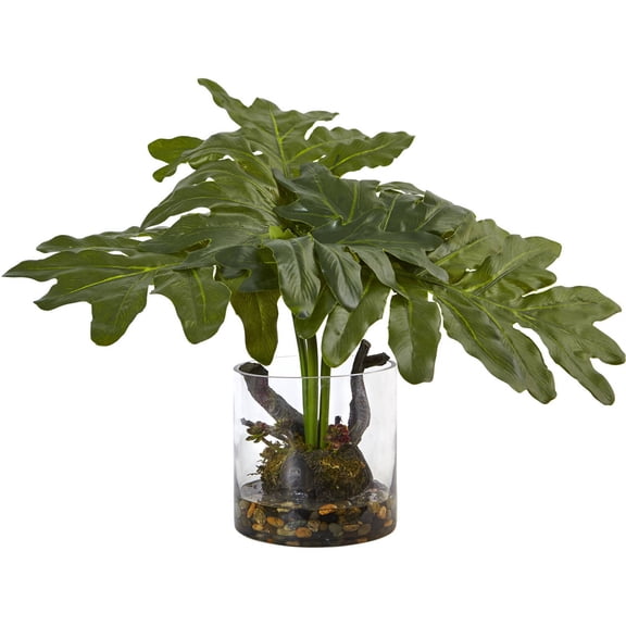 Nearly Natural Philodendron Arrangement with Vase in Green
