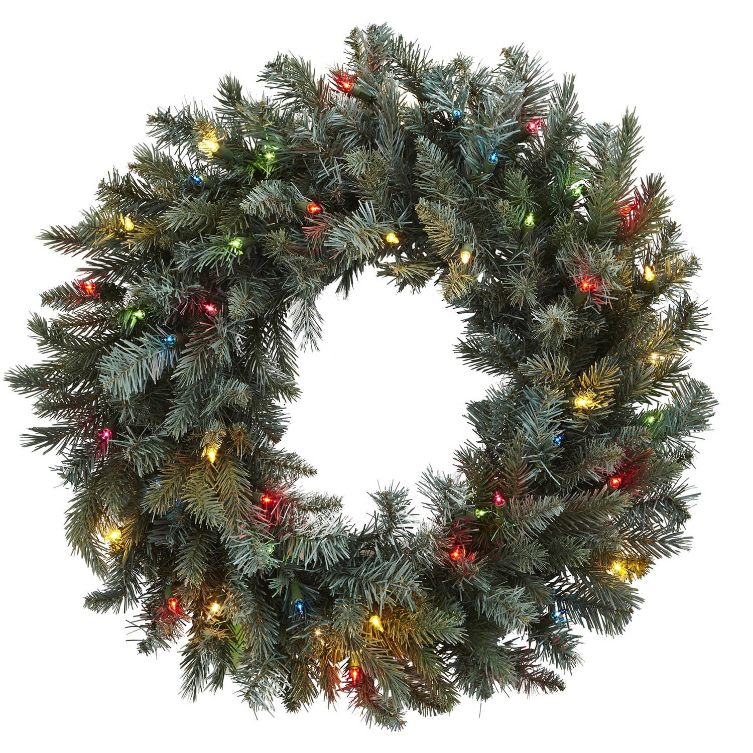 Nearly Natural 30" Pine Wreath w/ Colored Lights in Green