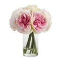 thumbnail image 1 of Nearly Natural Pink 11" Peony Bouquet Artificial Plant in Glass Vase, 1 of 3