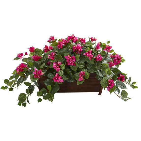 Nearly Natural Pink 18" Plastic Bougainvillea Artificial Plant in Decorative Planter