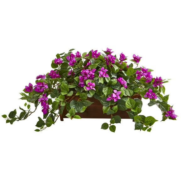 Nearly Natural Plastic 18" Bougainvillea Artificial Plant in Decorative Planter, Purple
