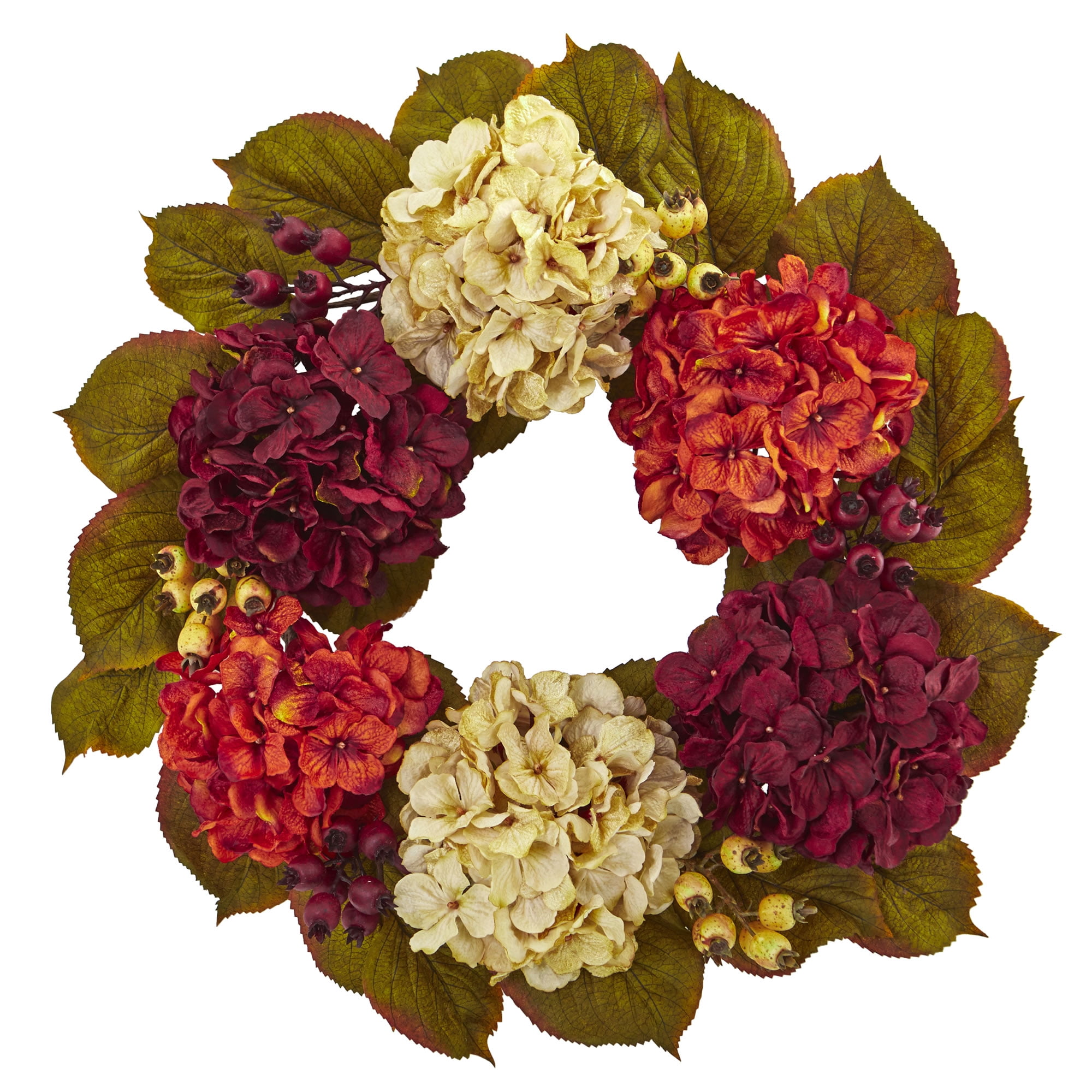 Nearly Natural Plastic 20in. Hydrangea Berry Artificial Wreath (Assorted Colors)