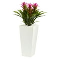 thumbnail image 1 of Nearly Natural Plastic 26" Purple Triple Bromeliad Artificial Plant in White Tower Planter, 1 of 2