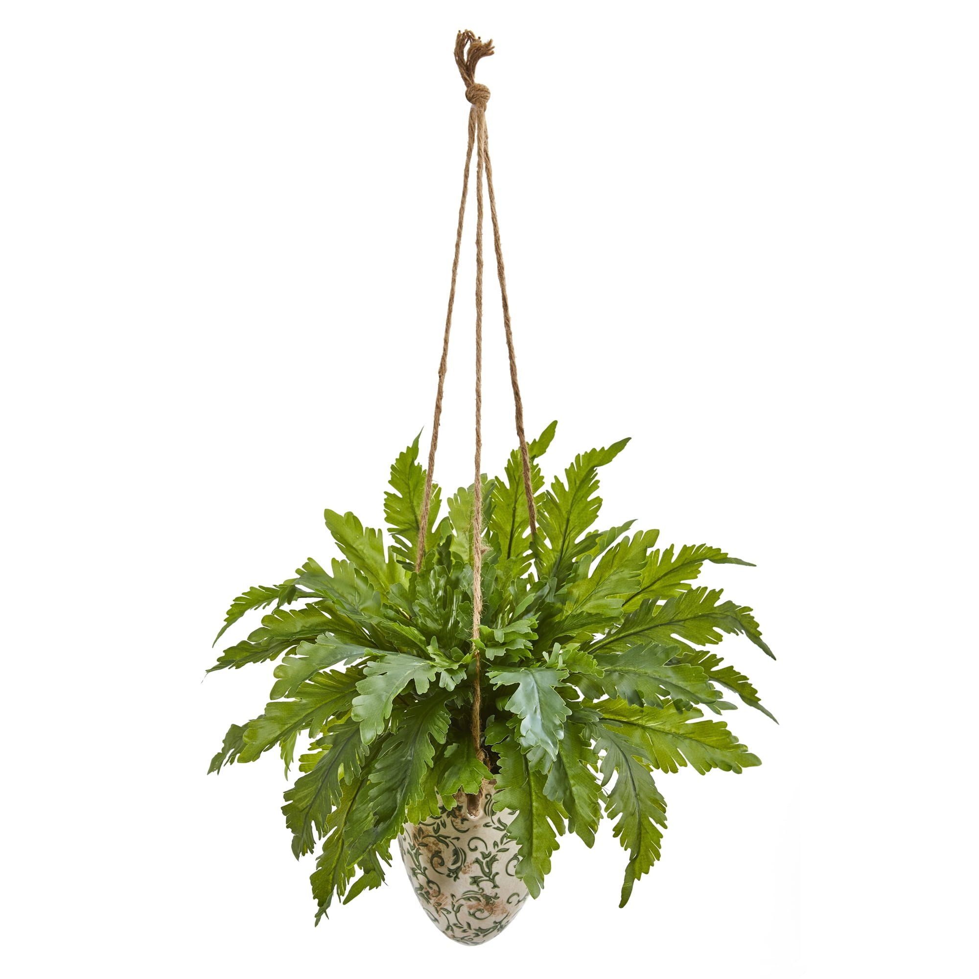 Summer Elegance Fern in Antique-Style Hanging Vase