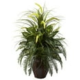 thumbnail image 1 of Nearly Natural Plastic 36" Mixed Greens & Cattails Artificial Plant with Planter, Green, 1 of 5