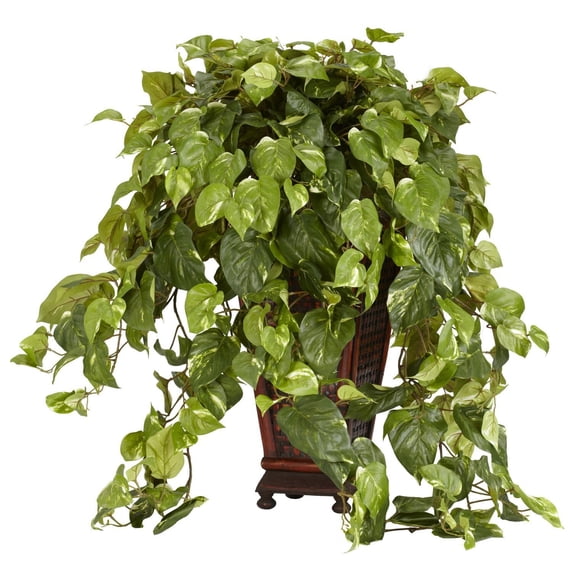 Nearly Natural Plastic 36" Vining Pothos Artificial Plant with Decorative Vase, Green