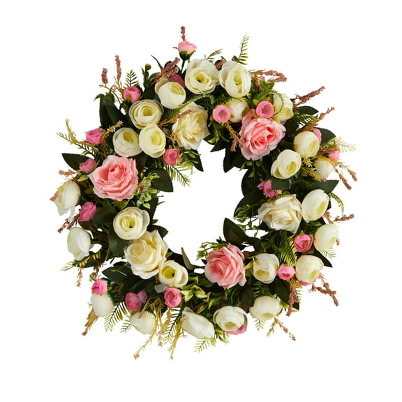Nearly Natural Plastic All Occasion Rose Artificial Wreath, 20" (Multicolor)