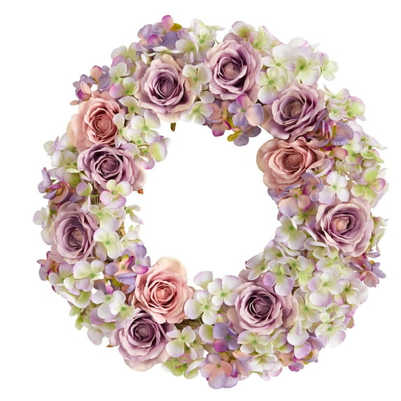 Nearly Natural Plastic All Occasion Rose Hydrangea Artificial Wreath, 18" (Multicolor)