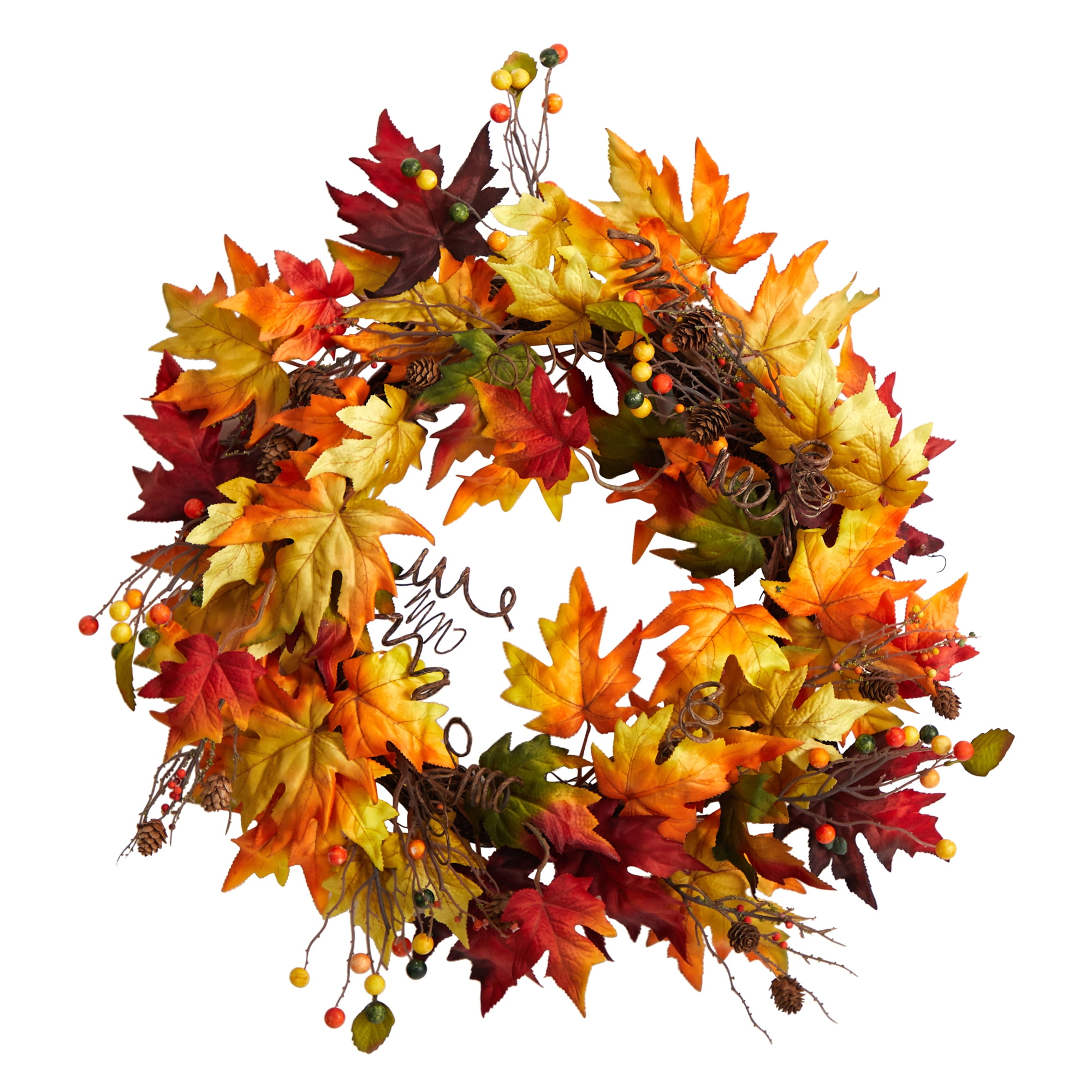 Nearly Natural Plastic Maple Leaf Artificial Fall Wreath, with Twig ...